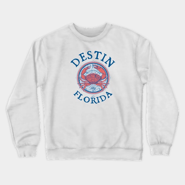 Destin, Florida, with Stone Crab on Wind Rose Crewneck Sweatshirt by jcombs